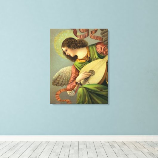 Angel die met mandolin schildert canvas afdruk (Insitu (Houten vloer))