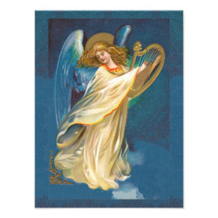 Angel die muziek afspeelt op een foto van Harp Afdruk