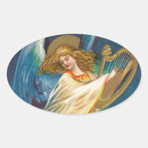 Angel die muziek speelt op een Harp Ovale Sticker