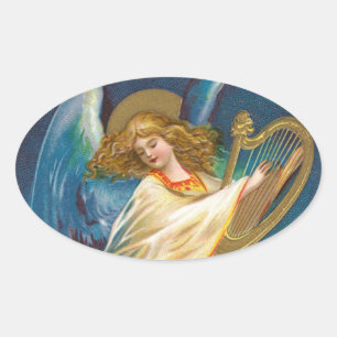 Angel die muziek speelt op een Harp Ovale Sticker