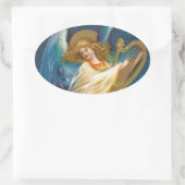 Angel die muziek speelt op een Harp Ovale Sticker (Tas)