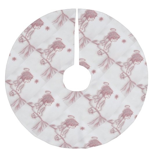 Angel die naar Star kijkt in rood en wit Kerstboom Rok (Voorkant)