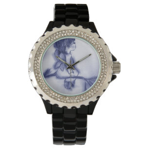 Angel die op een ster kijkt - blauwe tint horloge