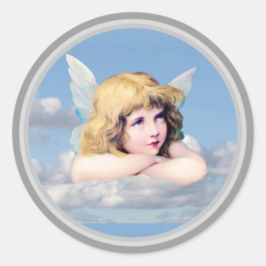 Angel die op een wolk rust ronde sticker (Voorkant)