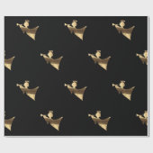 Angel die Trumpet Black Gold Kerstmis speelt Cadeaupapier (Vlak)