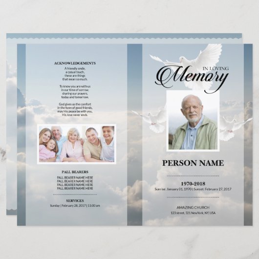 Angel dove Funeral Sjabloon (Voorkant / Achterkant)