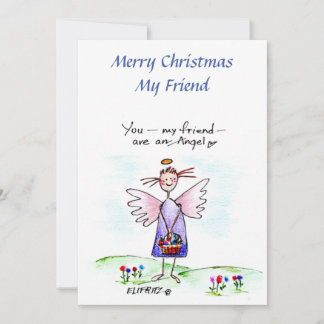 Angel Drawing Paars Blue Green "You My Friend" H Feestdagenkaart
