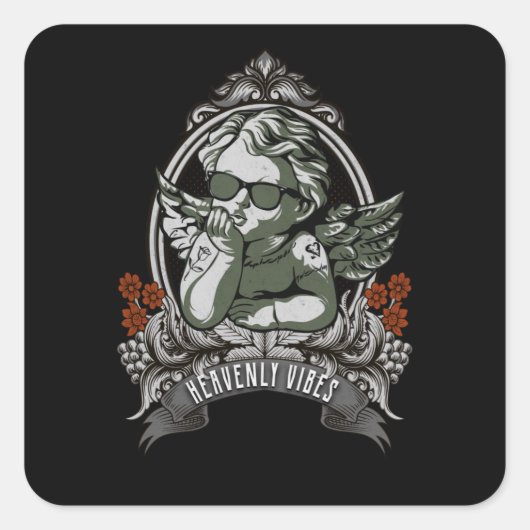 Angel Dreamy Heavenly Vibes Cool Tattoo Art Vierkante Sticker (Voorkant)