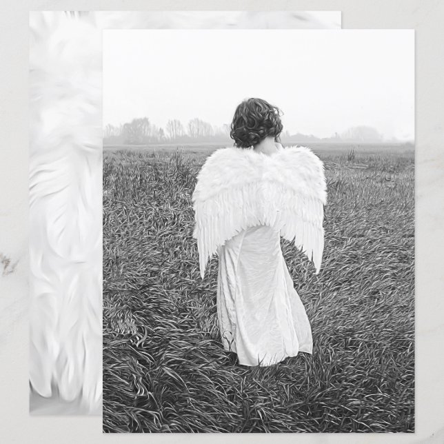 Angel Elegant Black en White Photo Art (Voorkant / Achterkant)