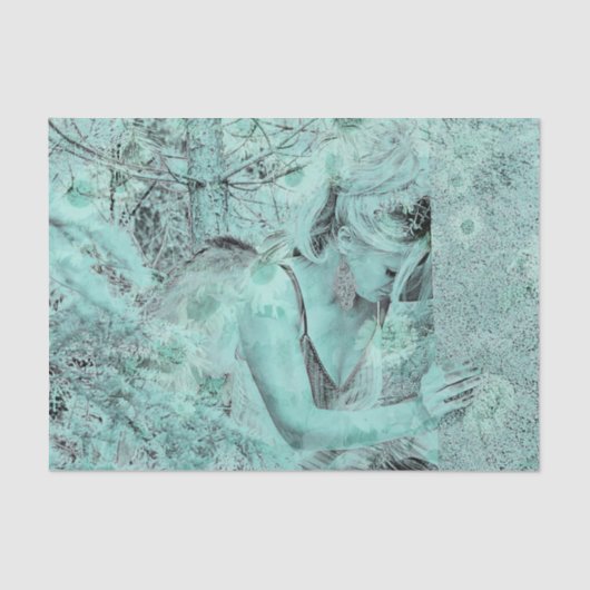 Angel Elegant Blauwgroen Green Heavenly Floral Ant Tissuepapier (Voorkant)