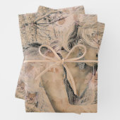 Angel Elegant Boho Antiek Sepia Floral Inpakpapier Vel (In situ)