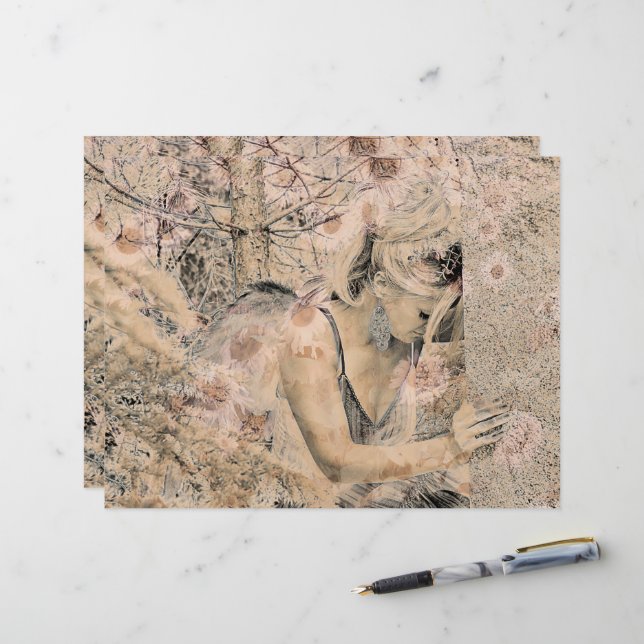 Angel Elegant Boho Floral Antiek Sepia (Voorkant / Achterkant in situ)