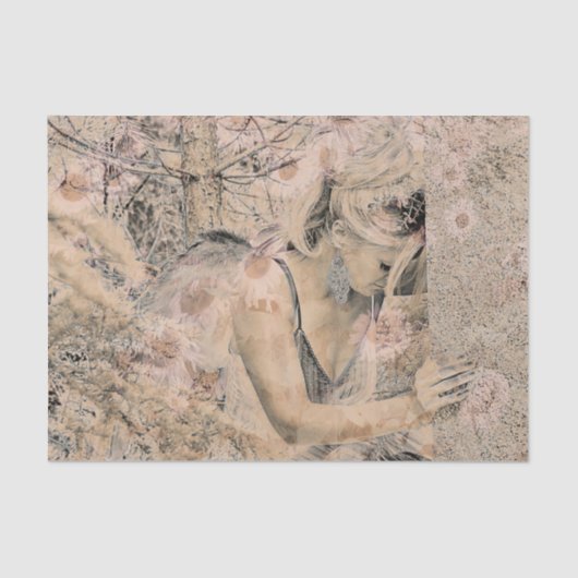 Angel Elegant Boho Floral Antiek Sepia Tissuepapier (Voorkant)