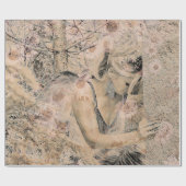 Angel Elegant Boho Floral Sepia Antiek Cadeaupapier (Vlak)