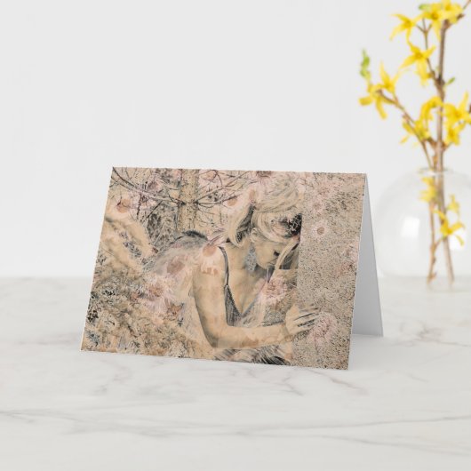 Angel Elegant Boho Floral Sepia Antiek Kaart (Gele Bloem)