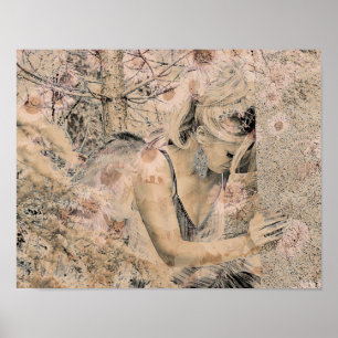 Angel Elegant Boho Sepia Floral Antiek Old Poster