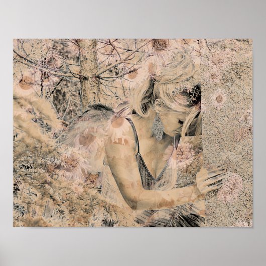 Angel Elegant Boho Sepia Floral Antiek Old Poster (Voorkant)