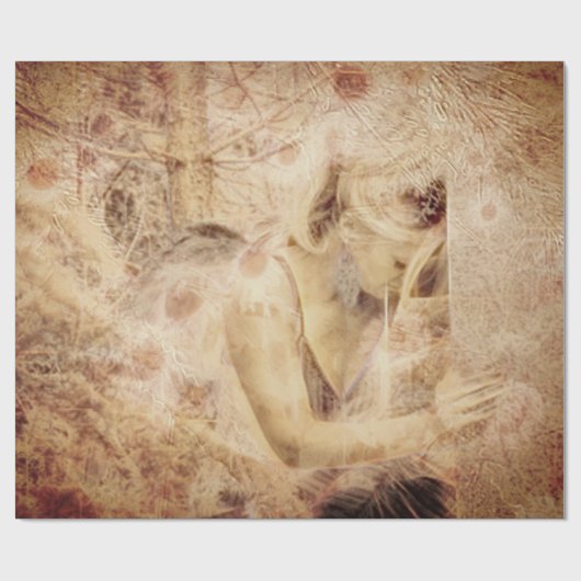 Angel Elegant Ggloing Brown Sepia Floral Antiek Cadeaupapier (Vlak)