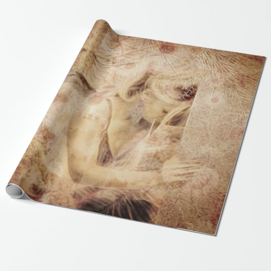 Angel Elegant Ggloing Brown Sepia Floral Antiek Cadeaupapier (Uitgerold)