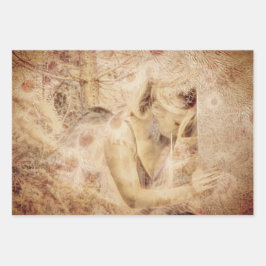 Angel Elegant Ggloing Brown Sepia Floral Antiek Inpakpapier Vel