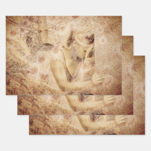 Angel Elegant Ggloing Brown Sepia Floral Antiek Inpakpapier Vel