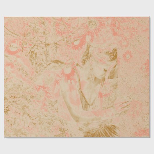 Angel Elegant Hemelse Sepia Roze Bloemen Antiek Cadeaupapier (Vlak)