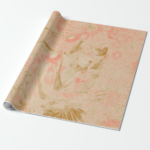 Angel Elegant Hemelse Sepia Roze Bloemen Antiek Cadeaupapier