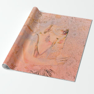 Angel Elegant Roos Gold Peach Floral Antiek Cadeaupapier