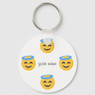 Angel Emoji Face en '' Jouw naam here " Sleutelhanger