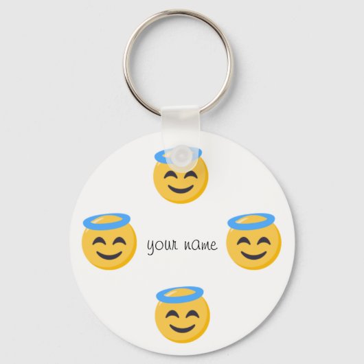 Angel Emoji Face en '' Jouw naam here " Sleutelhanger (Voorkant)
