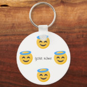 Angel Emoji Face en '' Jouw naam here " Sleutelhanger (Voorkant)
