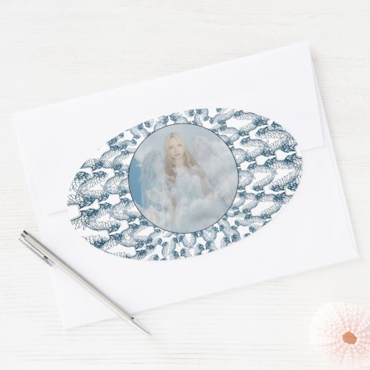 Angel en Angel Wings Ovale Sticker (Envelop)