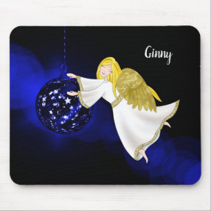 Angel en Blue Decoration voor Kerstmis Muismat