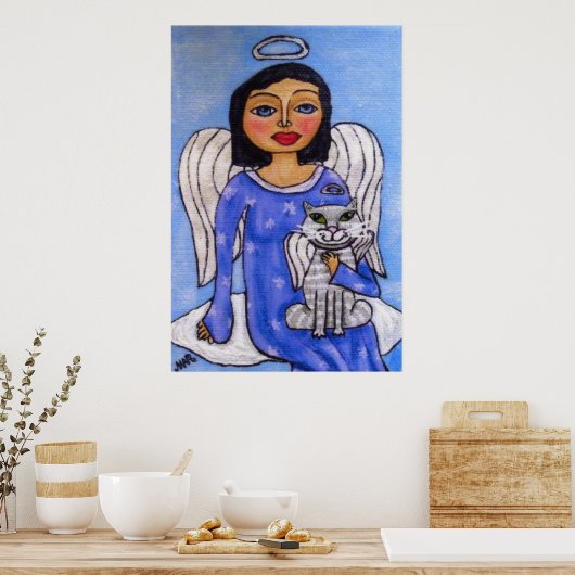 Angel en Cat op een cloud Poster (Keuken)