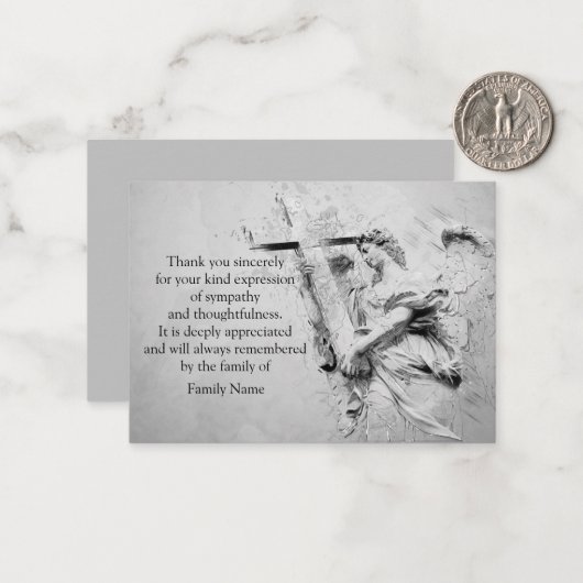 Angel en Cross na begrafenis bedankt kaarten Notitiekaartje (Voorkant / Achterkant in situ)