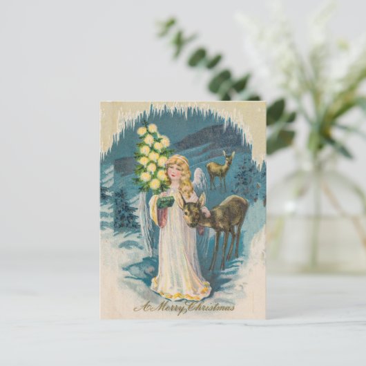 Angel en Deers Merry Kerstmis  feestdag Briefkaart (Staand voorkant)