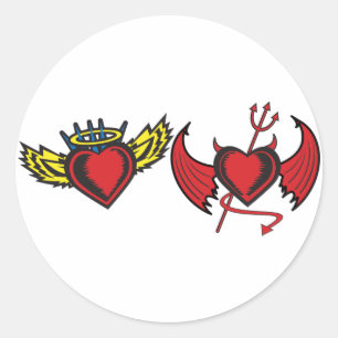 Angel en Devil Hearts Ronde Sticker