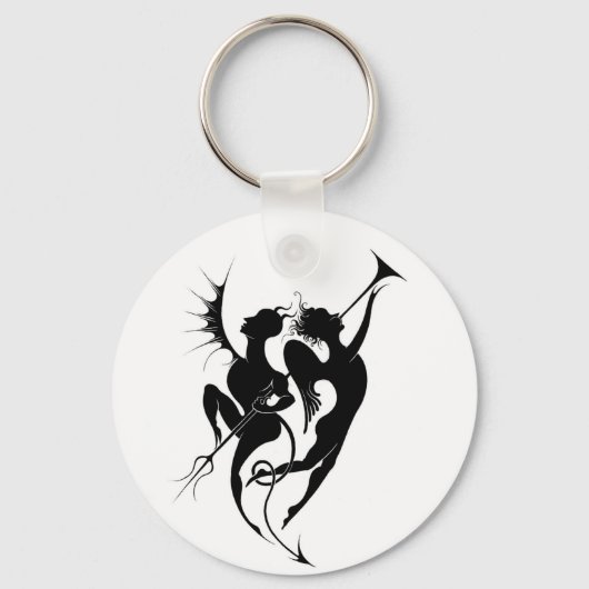 Angel en Devil Silhouette Button Sleutelhanger (Voorkant)