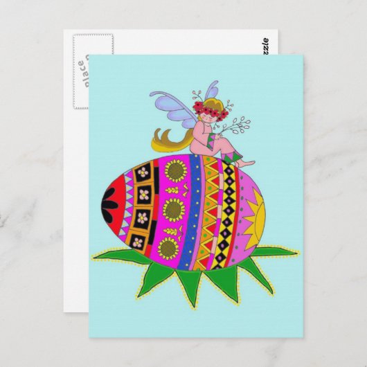 Angel en een Pysanka, Oekraïense Folk Art Briefkaart (Voorkant / Achterkant)