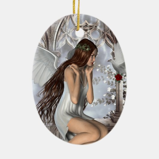 Angel en Haar hond Keramisch Ornament (Achterkant)