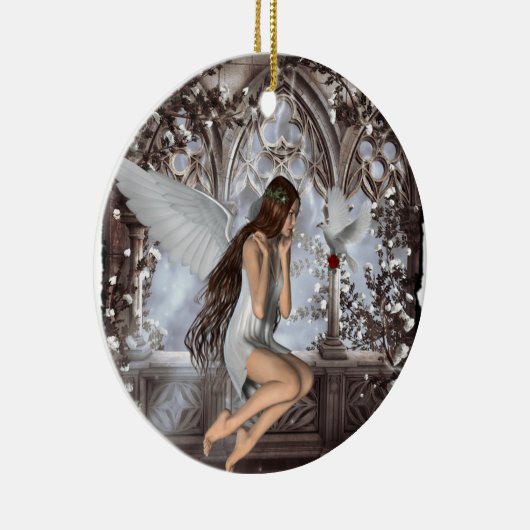 Angel en Haar hond Keramisch Ornament (Rechts)