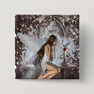 Angel en Haar hond Vierkante Button 5,1 Cm