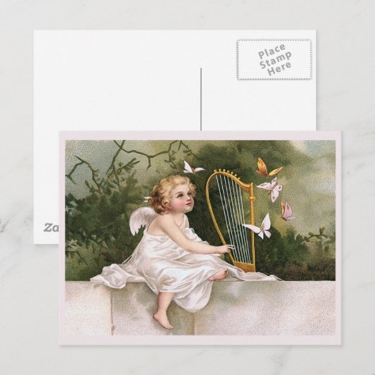 Angel en Harp  Illustratie Briefkaart (Voorkant / Achterkant)