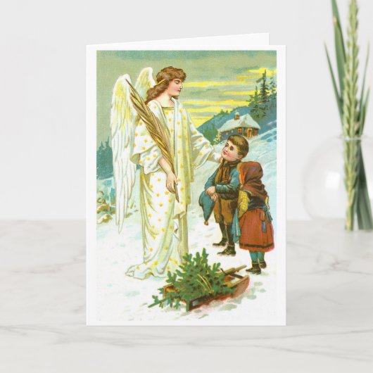 Angel en kinderen feestdagen kaart (Voorkant)