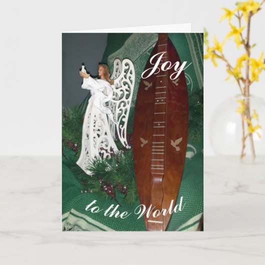 Angel en Mountain Dulcimer Kerstmis Groet Kaart (Gele Bloem)