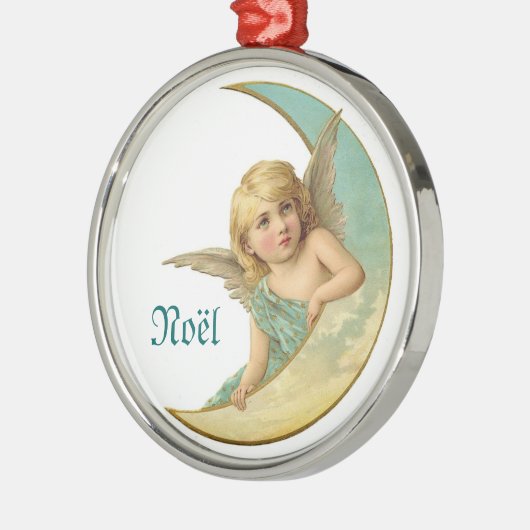  Angel en Quarter Moon Noel met Kerstmis Metalen Ornament (Links)