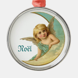 Angel en Quarter Moon Noel met Kerstmis Metalen Ornament