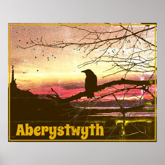 Angel en Raven van Aberystwyth op zonsondergang Poster (Voorkant)