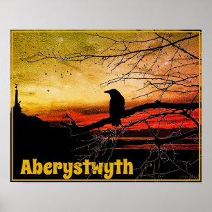 Angel en Raven van Aberystwyth op zonsondergang Poster