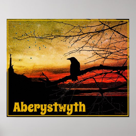Angel en Raven van Aberystwyth op zonsondergang Poster (Voorkant)